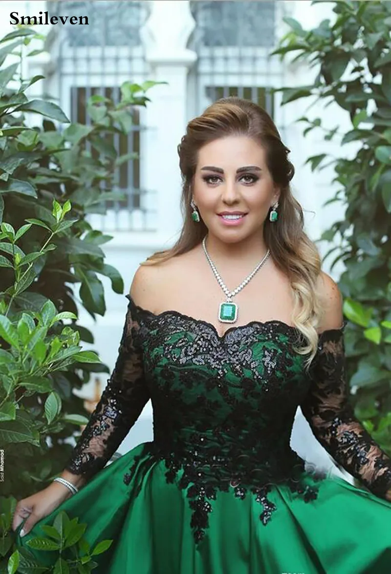 Smileven с открытыми плечами Свадебные платья длинным рукавом атласное Бохо черное