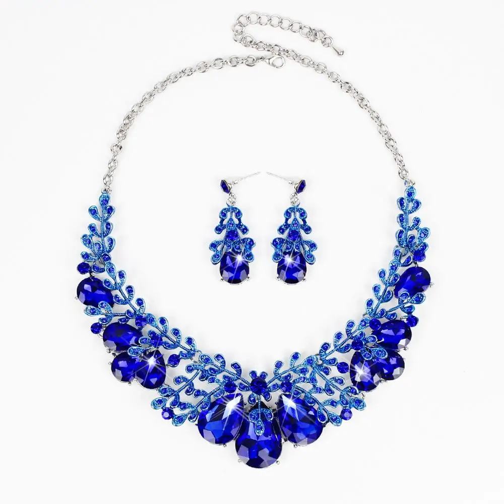 Мода Кристалл ожерелье серьги индийский роскошный свадебный ювелирный набор