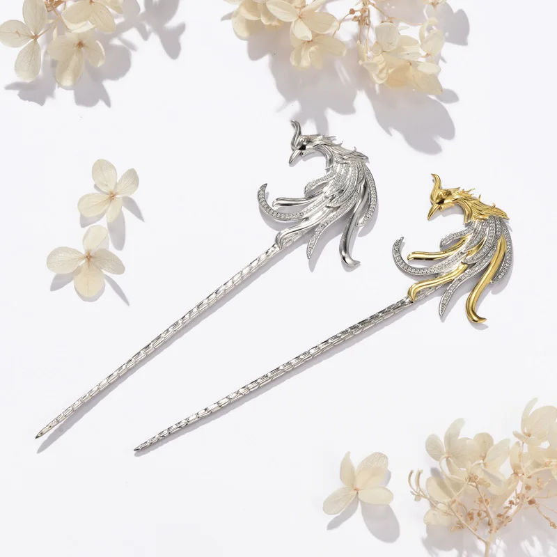 Палочки для волос с Фениксом из серебра 925 пробы Китайская Этническая бижутерия