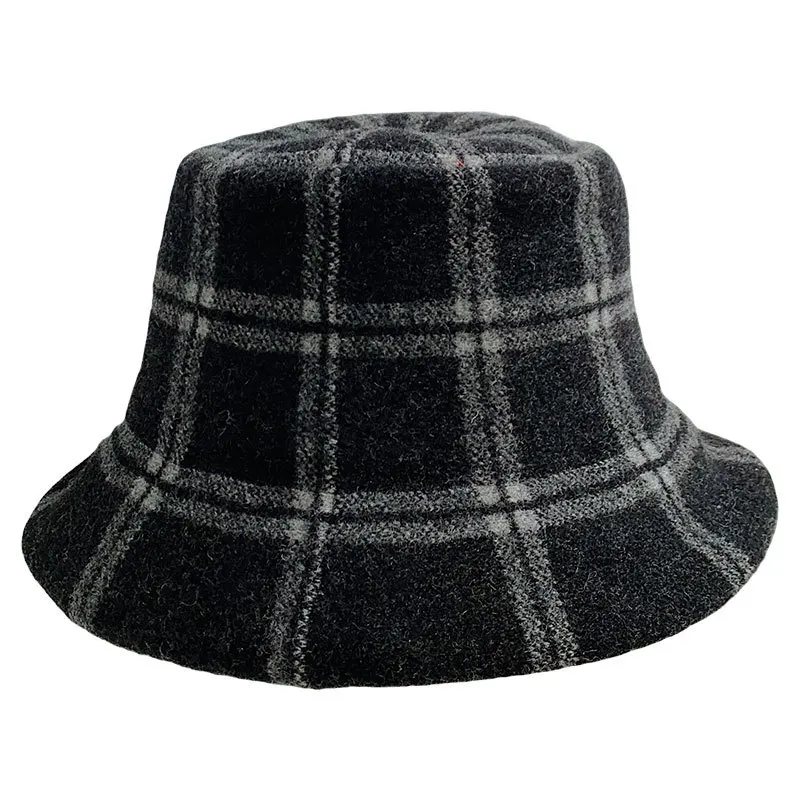 

Wool Bucket Hat Women's Versatile Lattice Hat Suitable for round Faces Students Show Face Autumn Winter Bucket Hat
