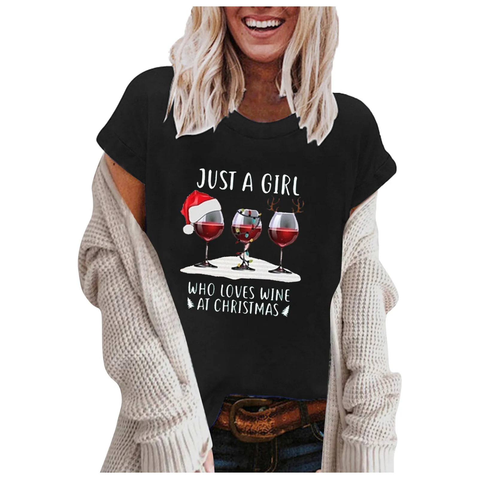 

Casual T shirt Women Christmas Goblet Wine Personalized Print Women Tops Female Short Sleeve Blouse Tops топ женский Y2k Top Tee