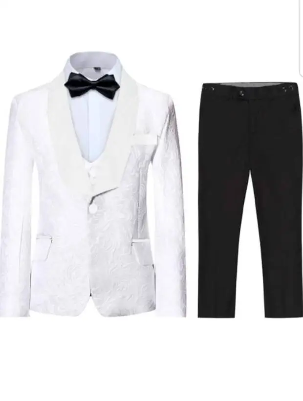 

3 Piece Floral Men Suits for Wedding Male Fashion Jacket Black Waistcoat with Pants New Arrival