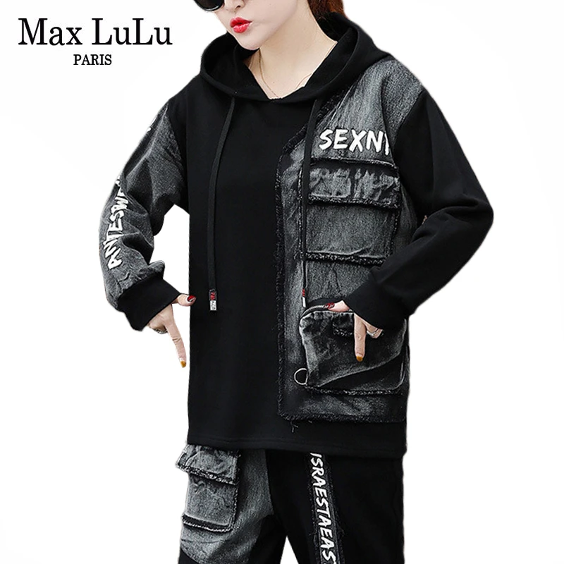 Max LuLu/модные Корейские осенние женские топы и штаны в стиле панк комплекты из двух