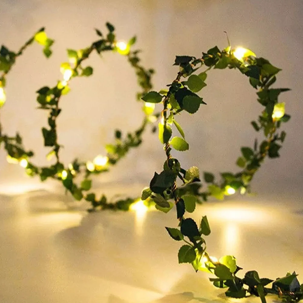 

2M/3M/5M Green Leaf Garland String Lights LED Flexible Copper Artificial Leaf Vine Lights for Wedding Party Christmas Decor