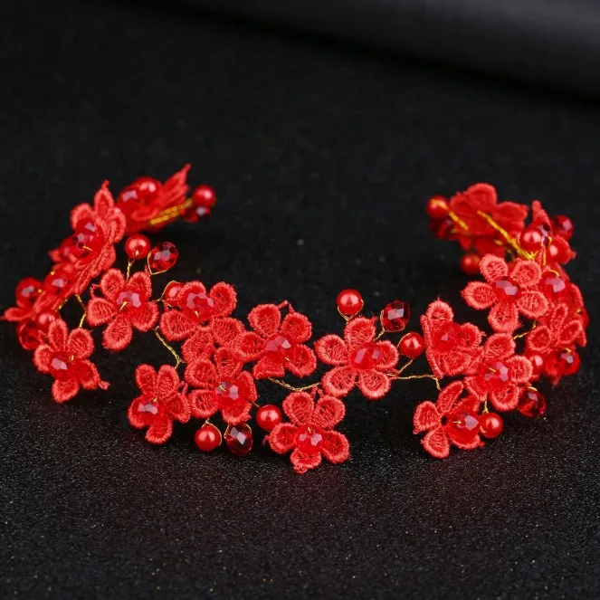 Женский кружевной обруч с цветами свадебный головной убор белого и красного