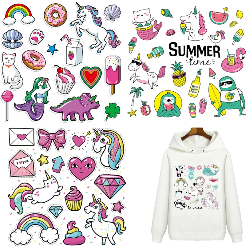 

Unicorn Patches Rainbow Thermal Stickers on Clothes Iron-on Transfers for Clothing Thermoadhesive Patch Diy Cat Applique for Kid