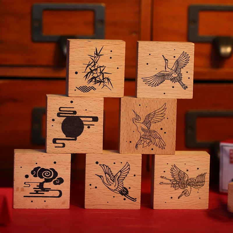 Деревянный штамп в китайском стиле с летающим журавлем декоративные штампы
