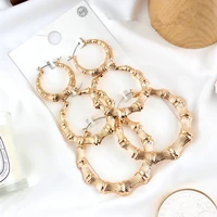 statement gold sliver color big bamboo circle hoop earrings for women hip hop punk large hoops celebrity earrings set jewelry