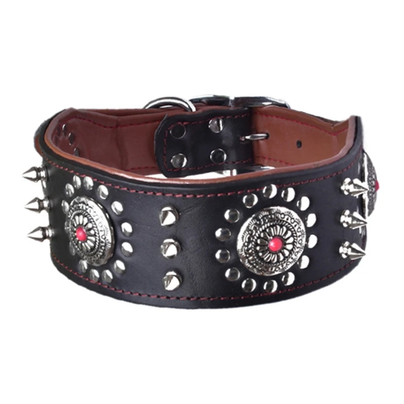 

Adjustable Stylish Leather Dog Collar Studded Soft Padded Inside Brown Leather