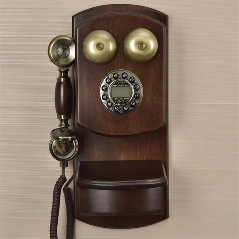 Старинный проводной модный винтажный телефон из массива дерева настенный