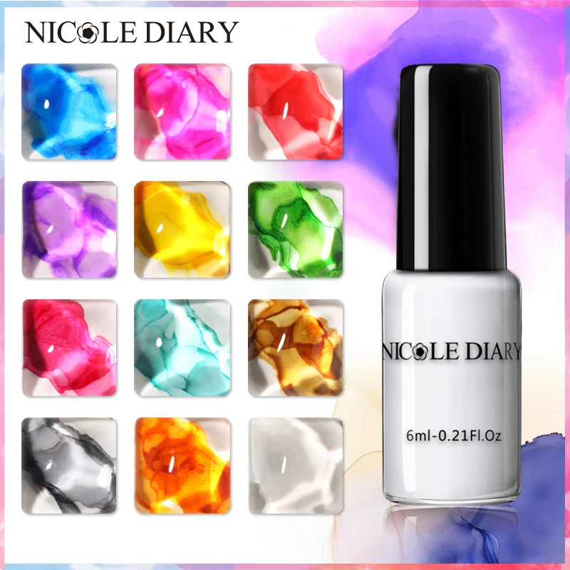 УФ гель NICOLE DIARY с белыми акварельными чернилами лак для ногтей дымчатым эффектом