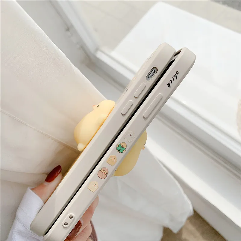 

Cute Pinch 3D Yellow Chick Side Pattern Phone Case for iPhone 12 11 Pro Max X XR XS XSMax 7 8Plus SE 2020 Soft Protection Cover