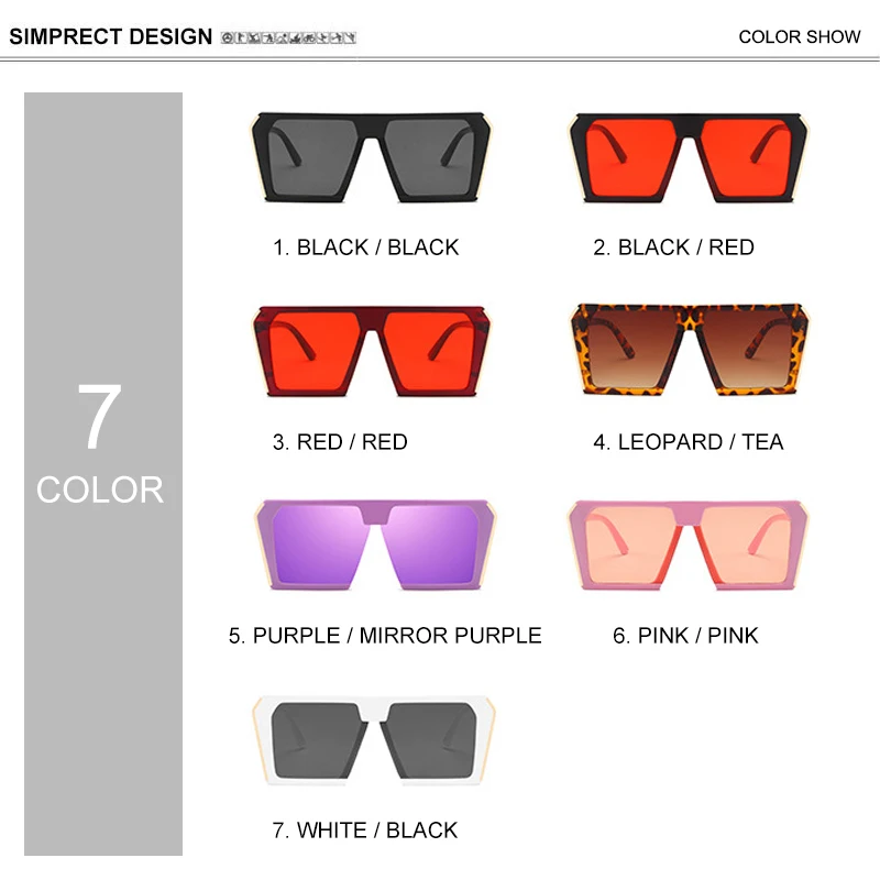 

SIMPRECT Square Oversized Sunglasses Women 2020 Fashion Gradient Mirror Sun Glasses Brand Designer Vintage Shades For Women