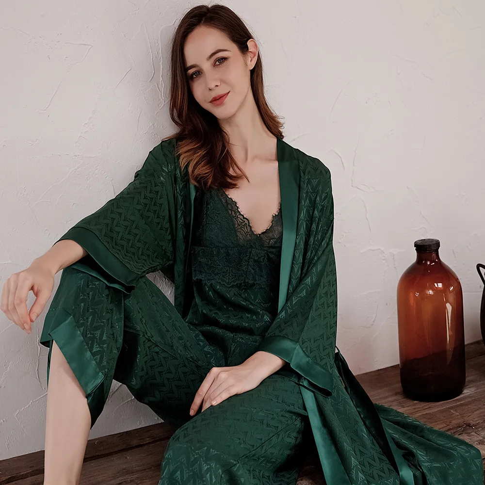 Новый костюм из 3 предметов женские сексуальные шелковые пижамы модные