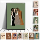 Абстрактная винтажная девушка с ботаническим плакатом и принтами Йога Расслабление Холст Картина модные девушки настенное искусство картины для домашнего декора