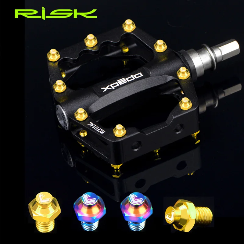 

RISK 8pcs Bicycle Pedals Titanium Alloy Anti-Skid Bolts MTB Road Bike Pedal Anti Slip Screws XC AM DH FR Cycling Foot Pegs Bolt