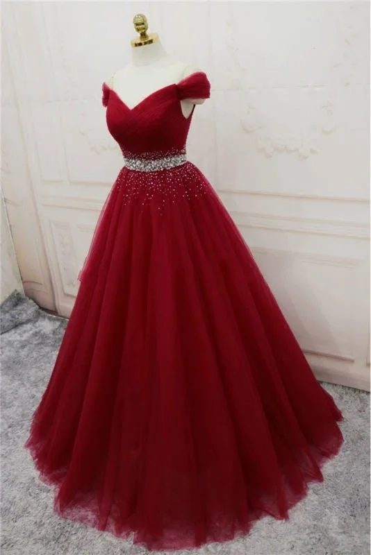 

ANGELSBRIDEP Off-Shoulder Long Evening Party Gowns Vestidos de festa Sparkly Crystal Beaded Floor-Length Formal Prom Dress Hot