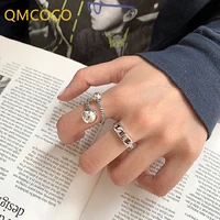 qmcoco simple silver color korean fashion exquisite vintage women ring geometry ring for woman birthday party jewelry gifts