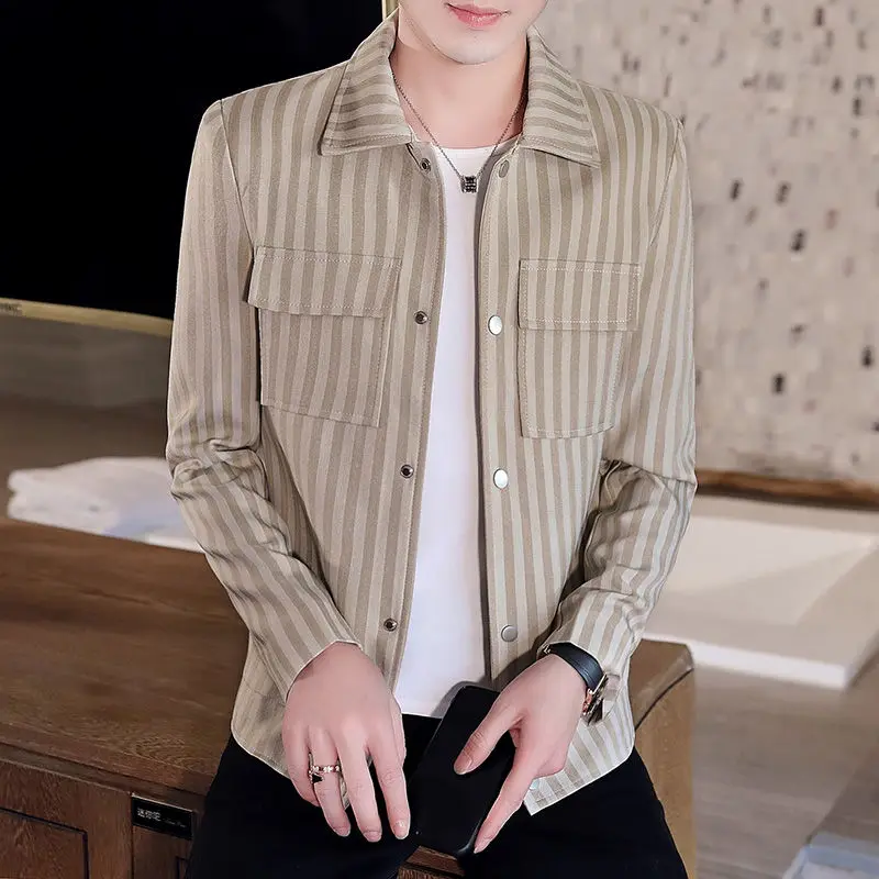 

Striped Jacket Men's Spring and Autumn Thin Youth Cool Handsome Overalls Korean Style Trendy Casual Jacket Top