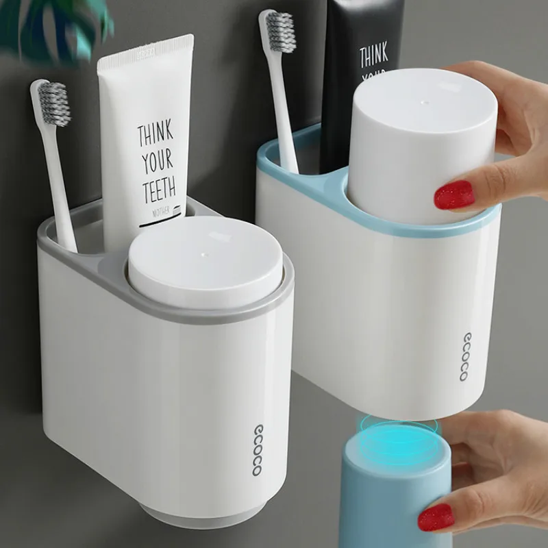 

Wall Mount Toothbrush Holder Cup Toothpaste Organizer Toothbrush Holder Plastic Bathroom Accessori Bagno Home Supplies DE50YSJ