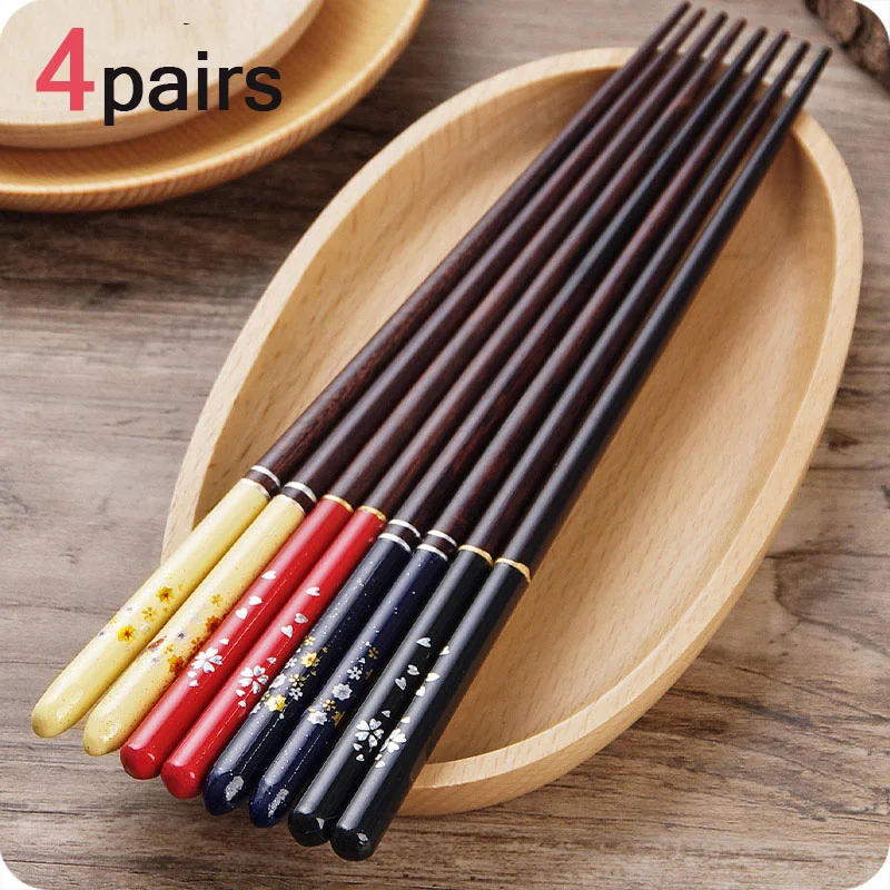 

4pairs/vanzlife Chinese chopsticks Cherry wooden chopsticks pointed domestic tableware long creative no slip chopsticks
