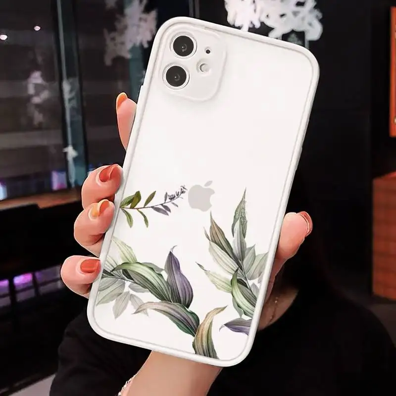 

Flower purple leaves retro Peony daisy Phone Case Matte Transparent for iPhone 7 8 11 12 s mini pro X XS XR MAX Plus cover funda