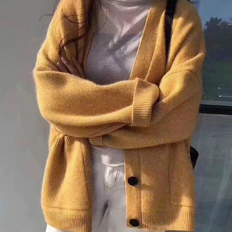 

Свитера и кардиганы для женщин, свободные элегантные модные Женские однотонные простые женские милые свитера больших размеров для студент...