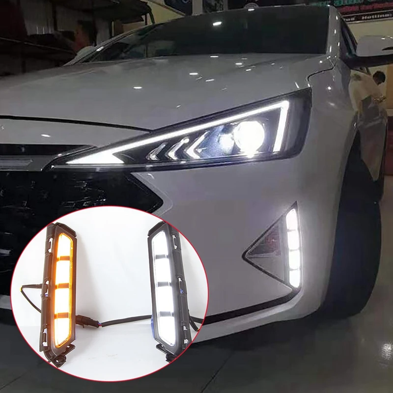 

2Pcs Front Bumper LED Daytime Running Light Fog Lamp with Yellow Turn Signal Light DRL for Hyundai Elantra 2019 2020