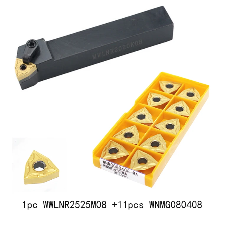 1 шт. WWLNR2525M08 расточные токарные инструменты с 11 шт. WNMG080408 карбидные вставки внешний токарный станок резак высокое качество