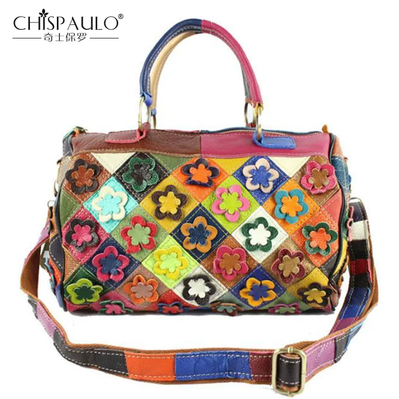 Бостонская женская сумка из натуральной кожи модная разноцветная на плечо с