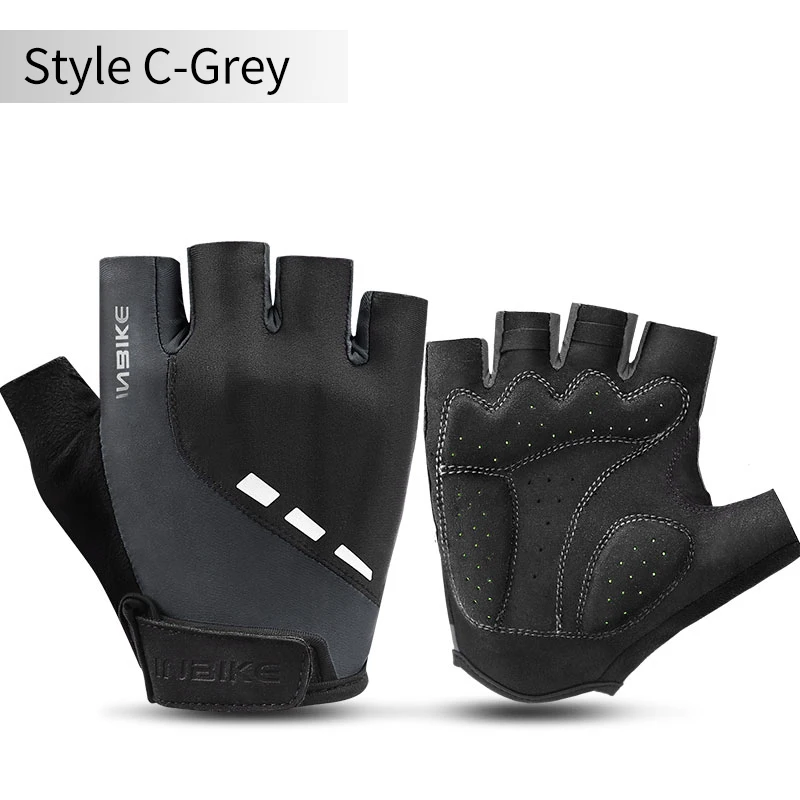 Style C-grey INBIKE велосипедные перчатки с полупальцами, летние перчатки для горного велосипеда, дышащие мужские и женские Перчатки для фитнеса, велосипедные перчатки, анти-шоковые спортивные перчатки - Цвет: Style C-grey