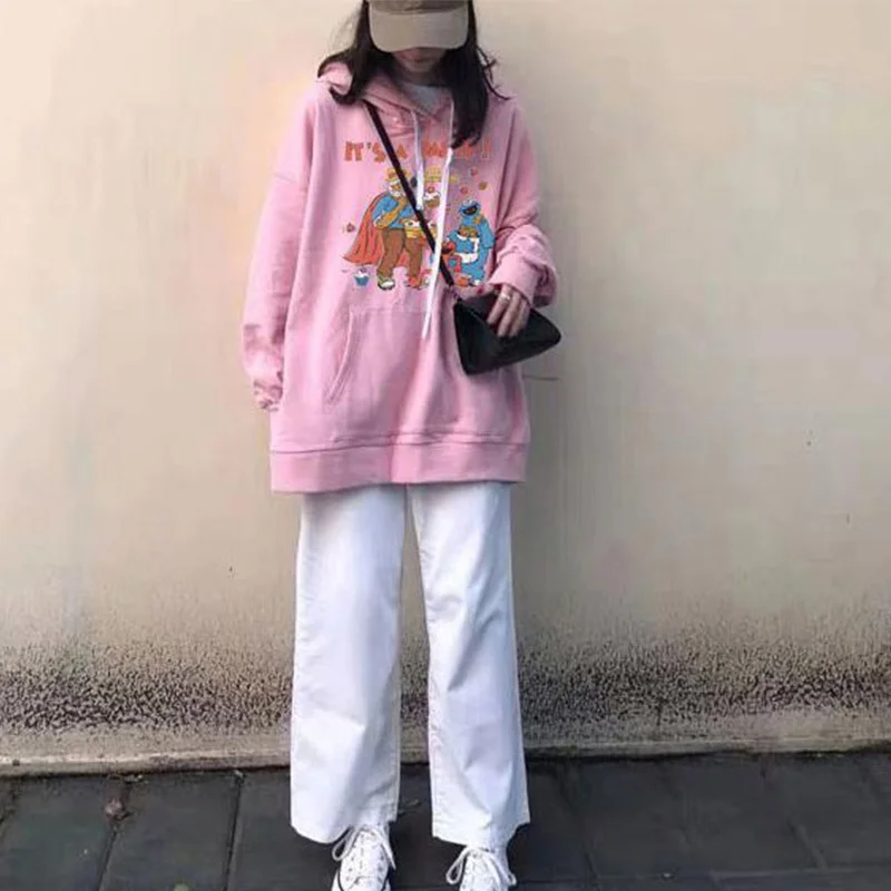 

2021 Women Hoodie Harajuku Korean Kawaii Loose Oversized Sweatshirts Streetwear Women Cute Cartoon Print Pullover A Hood Hoodies