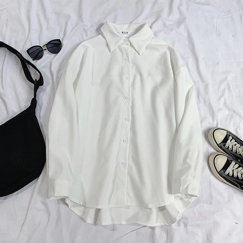 

Spring And Summer Solid Color Women's Shirt Casual Harajuku Long-Sleeved Student All-Match Outer Wear Female Blouses