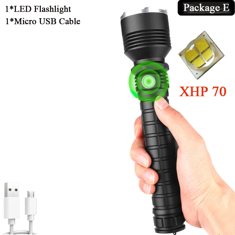 Package E 7000LMs XHP70.2 супер Мощная Вспышка светильник XHP50 USB зум светодиодный фонарь Лампа тактическая охотничья светильник 18650 26650 Отдых на природе - Испускаемый цвет: Package E