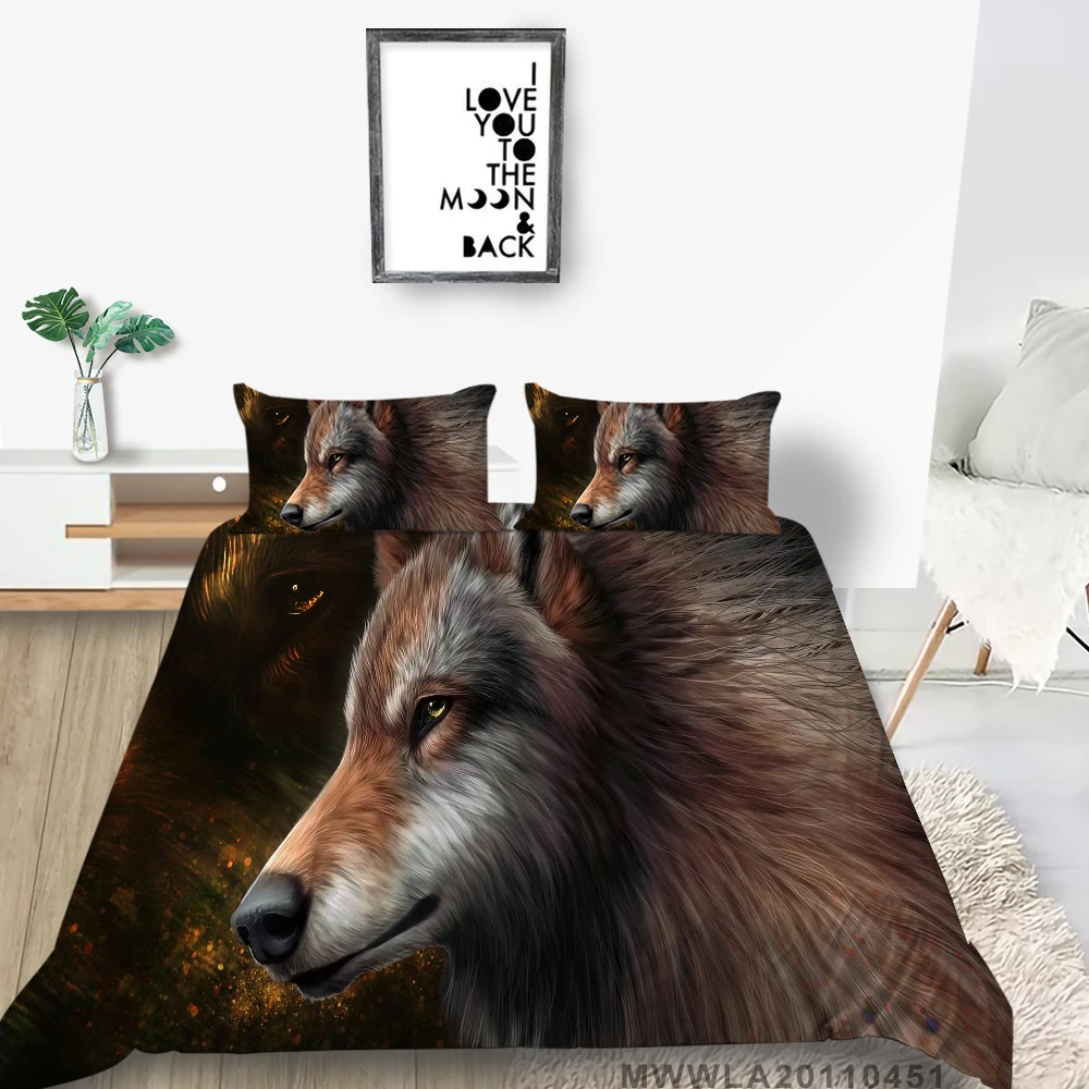 

Brown Wolf Head Bedding Set King Size Cool Vintage Duvet Cover Queen Single Twin Full Double 3D Print Bed Set Fashionable