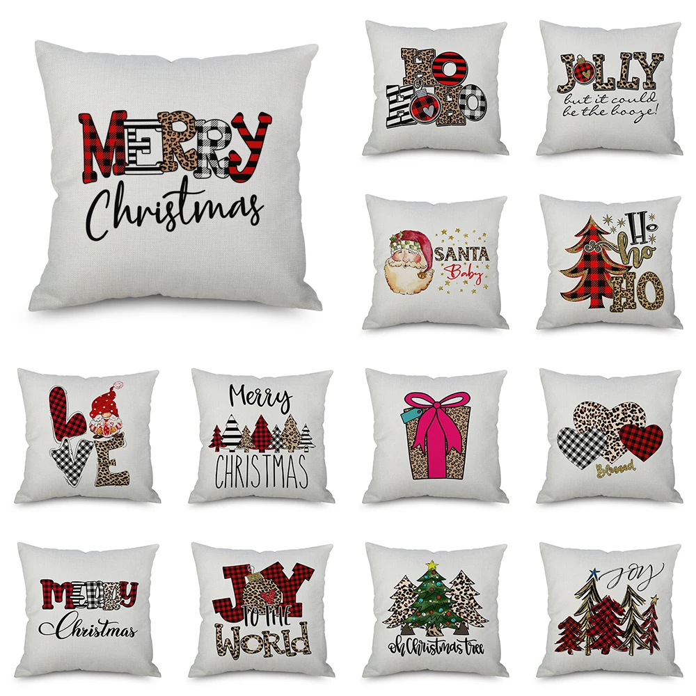 

Merry Christmas Cushion Cover Red Black Plaid Pillow Case Office Home Decorative Pillowcase Xmas Party Throw Pillow Cover