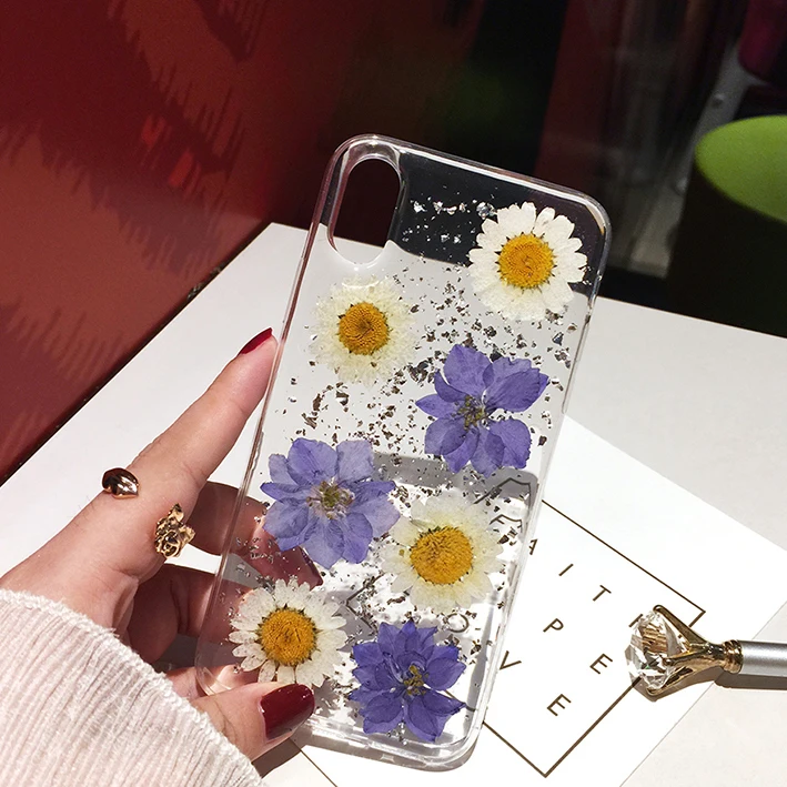 OnePlant настоящий высушенный чехлы с цветочным принтом для iPhone XS чехол для MAX XR ручная работа Прозрачная мягкая задняя крышка для iPhone 6 6S 7 8 Plus X чехол для телефона