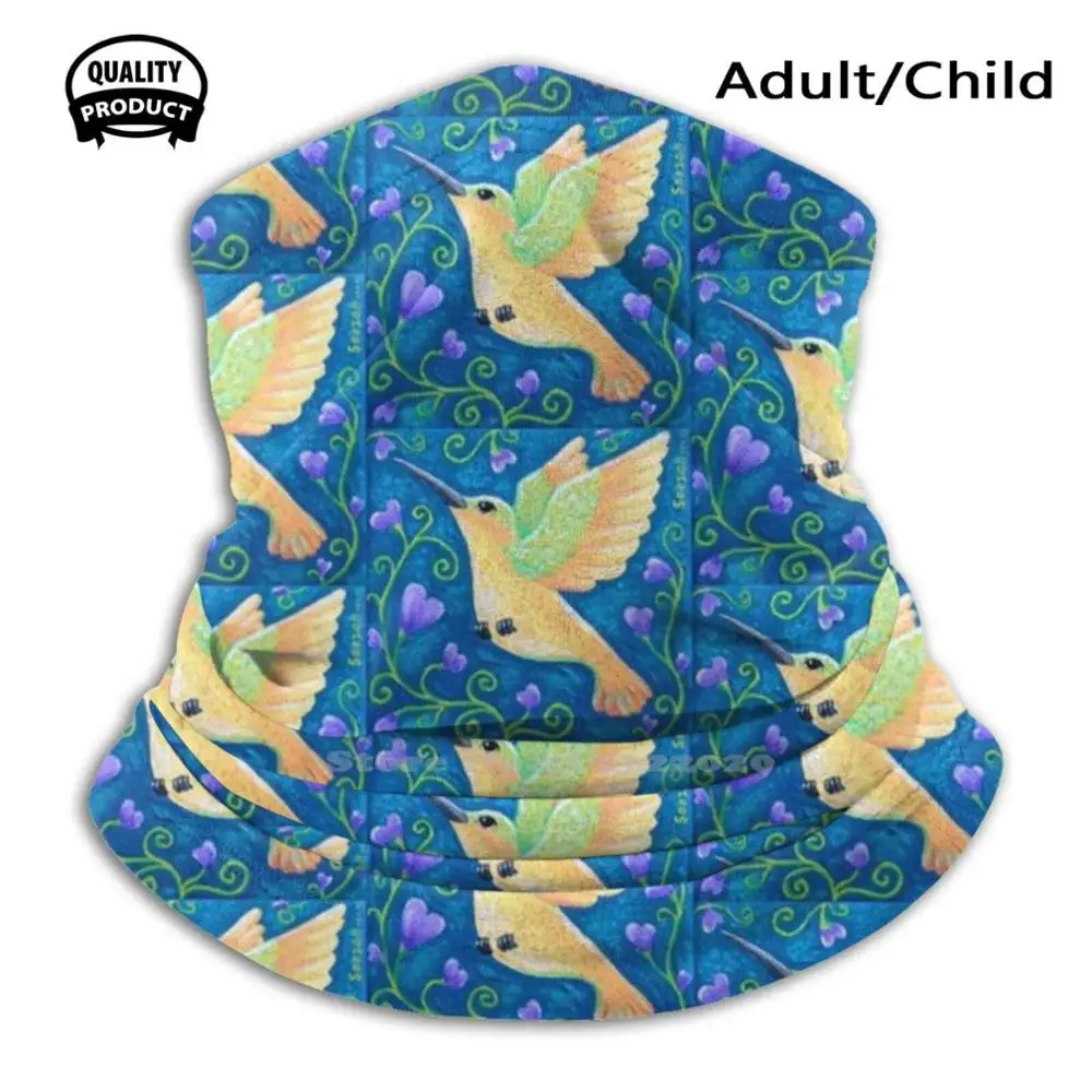 

The Golden Hummingbird Warmer Breathable Face Masks Hummingbird Hummer Bird Golden Flowers Purple Blue Aqua Turquoise Soozie