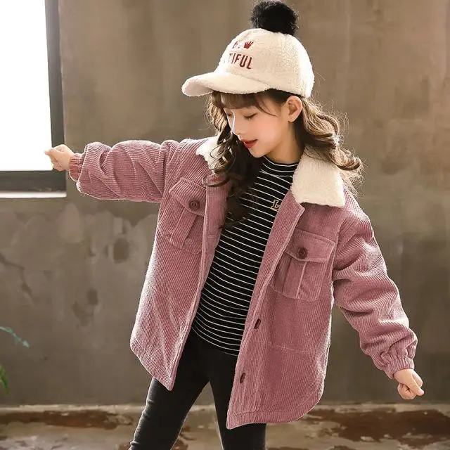 Модная куртка для девочек одежда на весну и осень новинка 2021 детская Вельветовая