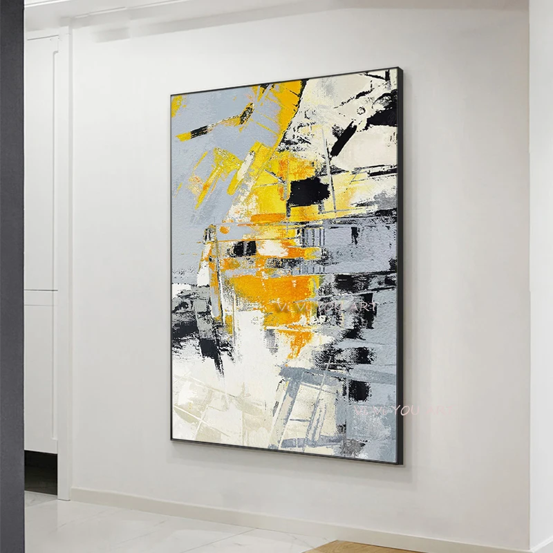 

Posters and Handmade Wall Art Canvas Painting, Modern Abstract Yellow Posters Wall Art Pictures For Living Room Home Decor