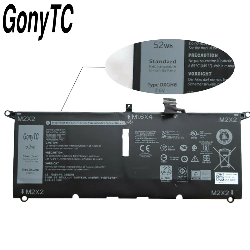 Аккумулятор GONYTC DXGH8 7 6 В 6500 мАч 52 Втч для Dell XPS 13 9370 9380 FHD I5 D1601S D1701G P82G