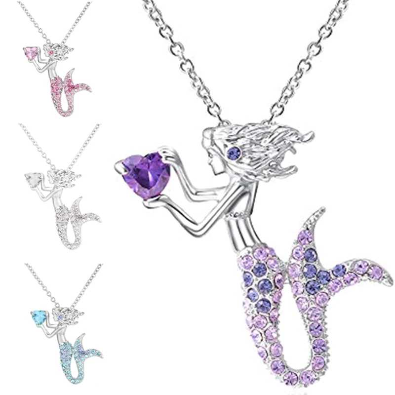 Enamel Crystal Mermaid Fashion Bohemian Long Chain Necklaces Pendants For Women