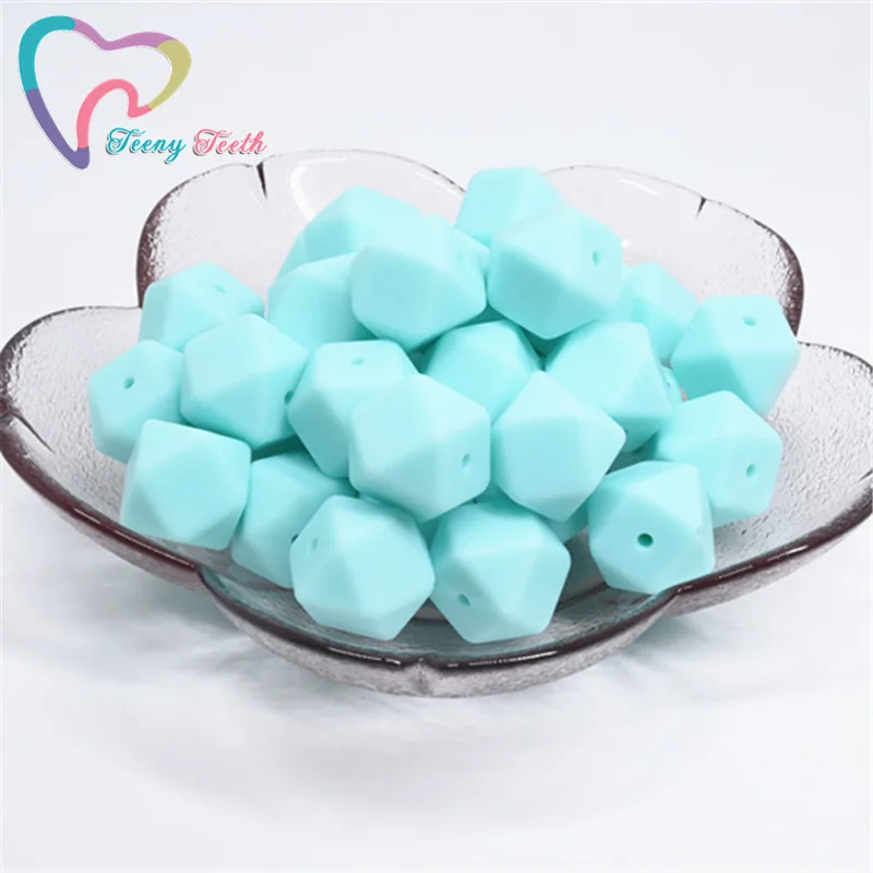 Aqua Blue Green 10 шт Силиконовые бусы для прорезывания зубов шестигранник 14 мм/17 мм силиконовые жевательные бусины ожерелье зубы DIY Ювелирные изделия запчасти пищевой силиконовый бисер - Цвет: Aqua Blue Green