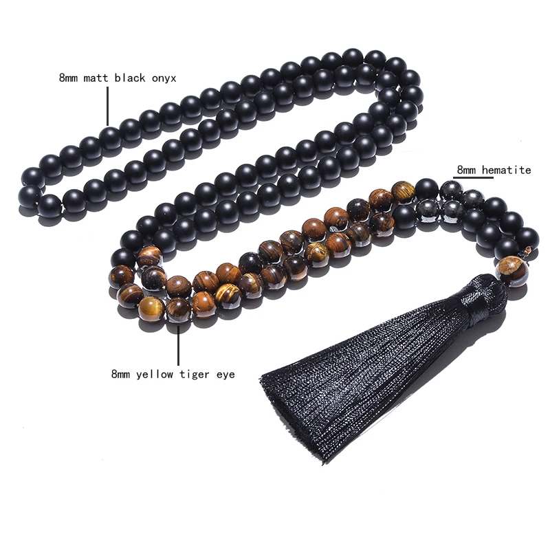 8 мм желтые тигровые глаза матовый черный агат гематитовое ожерелье из бисера