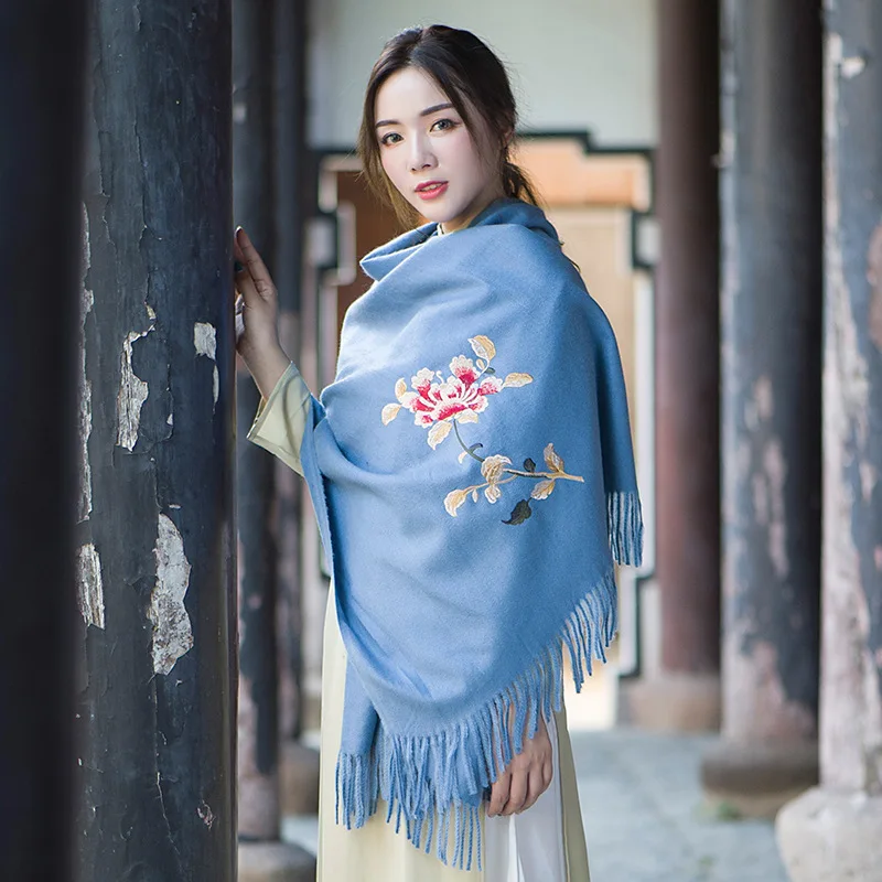 Женская утепленная шаль теплый кашемировый шарф в национальном стиле
