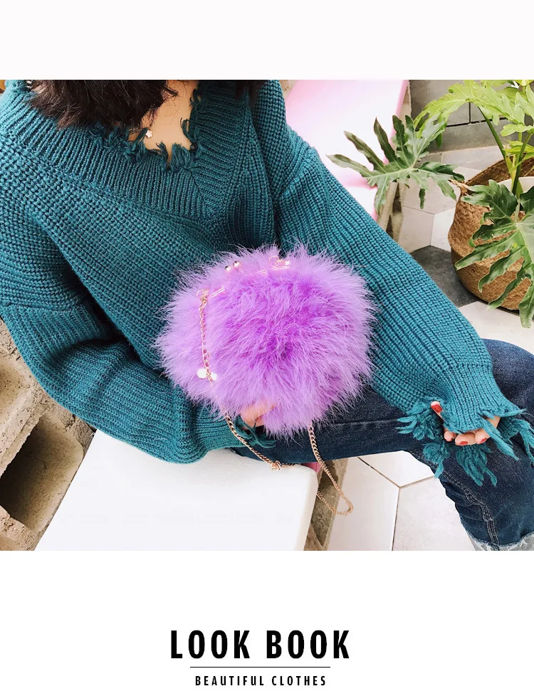 Luxury Designer Fur Purse Women Ostrich Feathers Evening Party Bag Famous Brand Handbag Fall Winter Party Day Cluthes Drop Ship