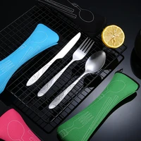 3pcsset dinnerware portable cutlery set stainless steel printed wings pattern spoon fork steak knife set tableware with bag