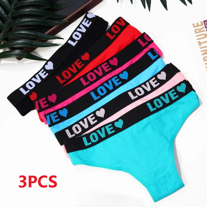 

3PCS Random Color Women's Sexy Sports Panties Love Letter Underpant Low Waist Briefs Thong Female Activewear Intimates Underwear