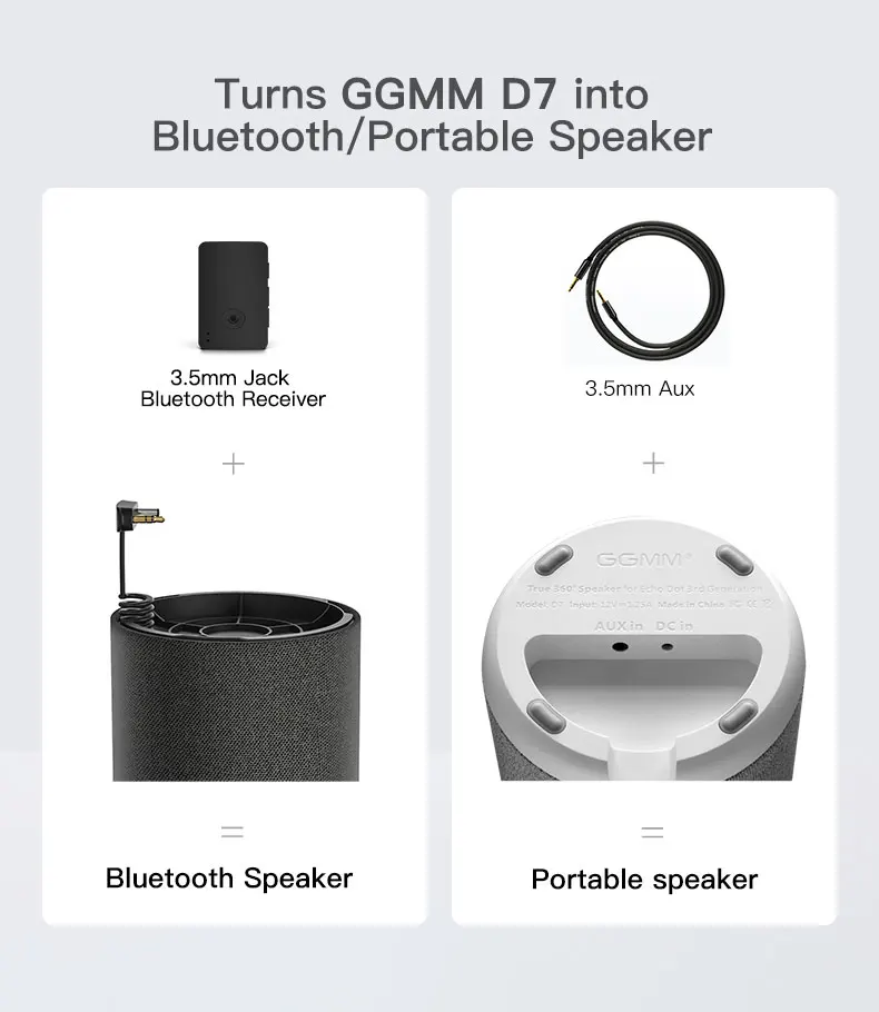 GGMM портативное зарядное устройство для аккумулятора Echo Dot 3-го поколения 15 Вт 360 градусов мощный звук 5200 мАч мини-динамик усиленный бас