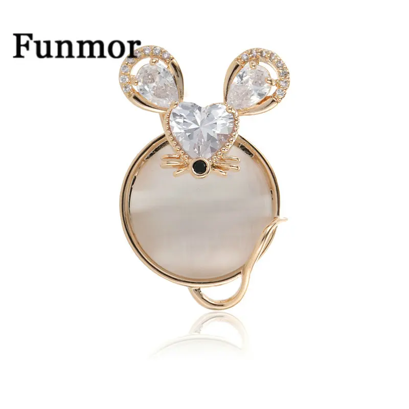 Женская/Детская брошь в форме мыши с опалом из меди|Броши| |